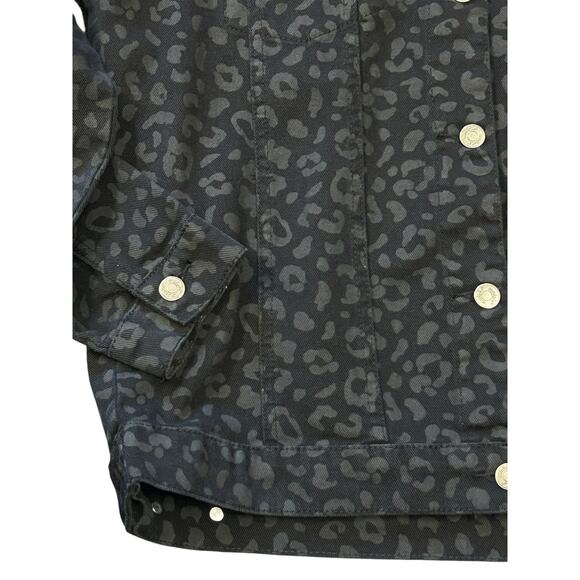 Mud Pie Shaw Boyfriend Jean Jacket Cotton Denim Black Leopard Women’s Size Small - Picture 4 of 8